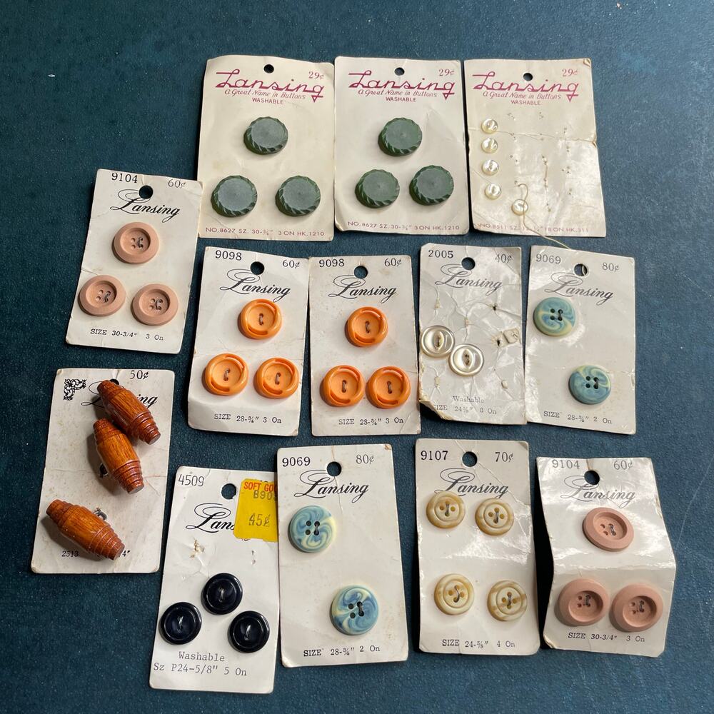 VTG Lot of Lansing Sewing Buttons on Cards Variety Sizes and Colors Craft